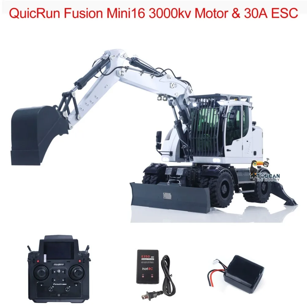 Metal 1:14 RC Hydraulic Wheeled Excavator LR914 Radio Control Digger Model Front Axle Lock Flysky PL18EV Lite Lights