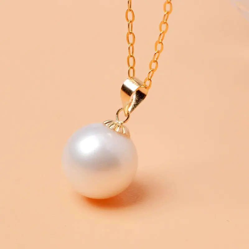 

Fine Jewelry 18K yellow gold necklace pendant au750 natrual freshwater white pink purple pearl send silver chain for women D207