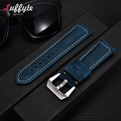 Genuine Leather Watch Band Crazy Horse Cowhide Men's Bracelets Leather Watch Strap 20mm 22mm 24mm 26mm Blue Brown Black Straps