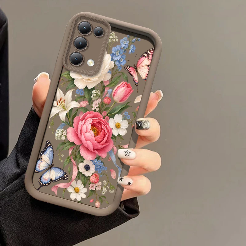 Funda para teléfono con diseño de flores y mariposas, compatible con OPPO Realme 9 Pro, 8i, 6i, 5s, 5i, GT Master NEO, V5, V13, V23i. Cubre y protege la lente. Funda de silicona suave.