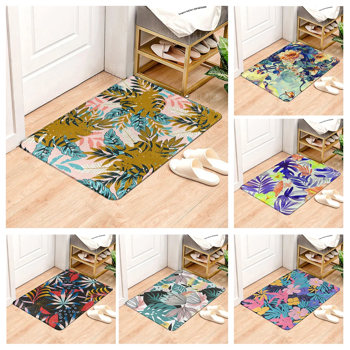 House entrance carpet Home door mat Living Room Bath Foot bathroom non-slip water absorption rugs bath green plant leaf decor