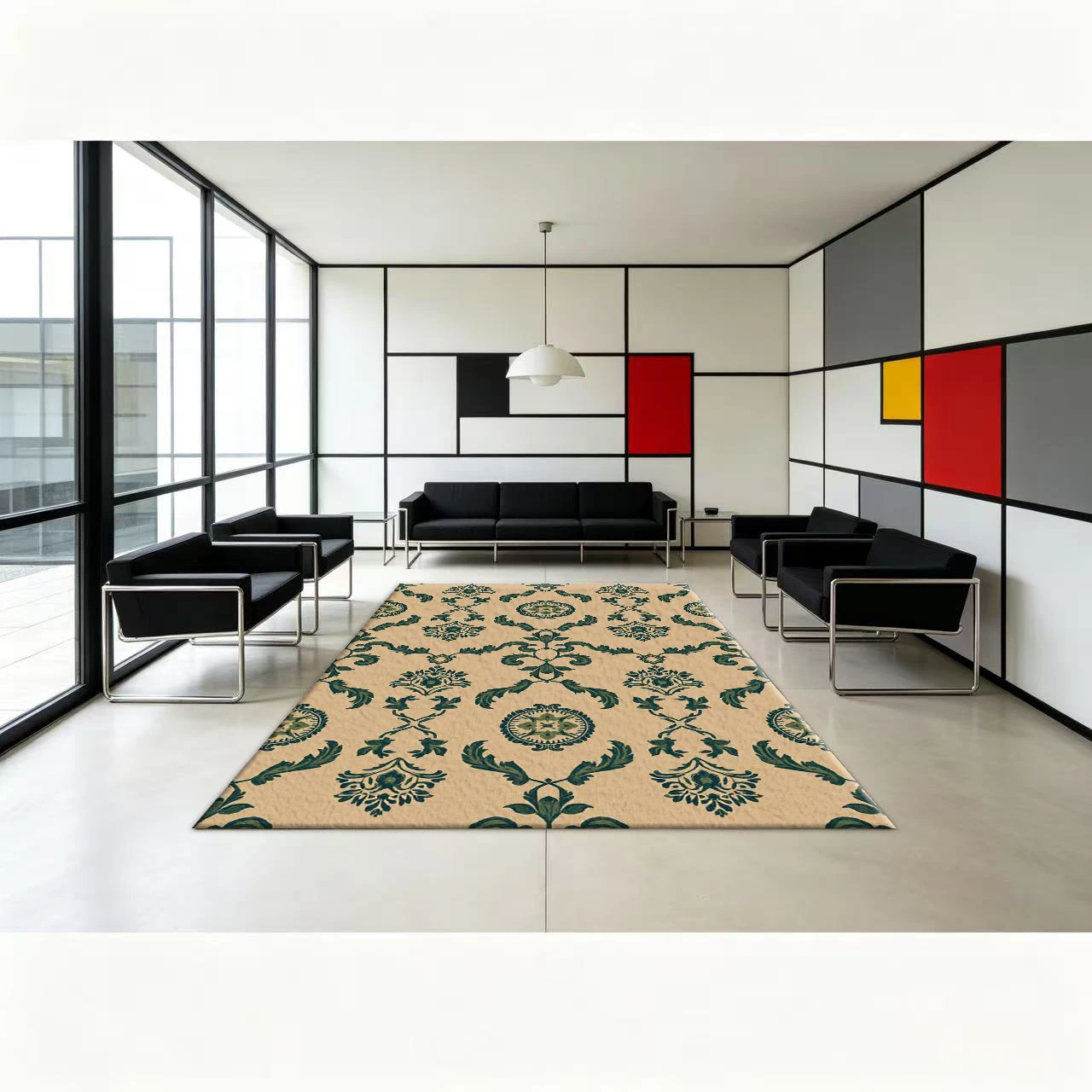 Beige Background Green Vintage Brocade Floral Carpet Floor Decoration Retro Printed Carpet Non-Slip Floor Mat Suitable for Home Interior Decoration