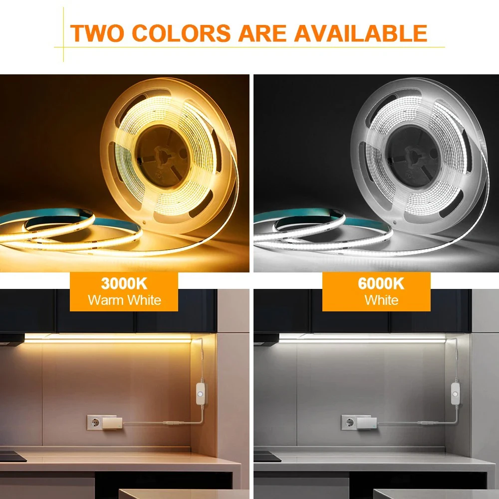 5V COB Strip Lights Switch Control USB Flexible Diode Tape Ribbon For Kitchen Garage TV Mirror PC Backlight Wall Decor Lights