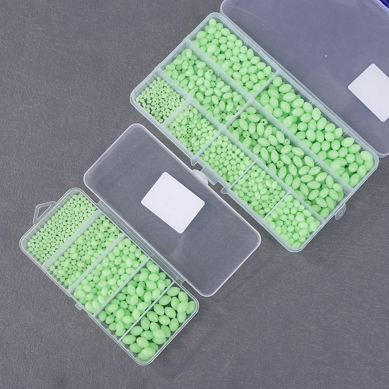 400/900Pcs Bait Olive Beads Fluorescent Night Light Plastic Bait Bead Set With Anti-Collision Beads Glowing Sink Beads
