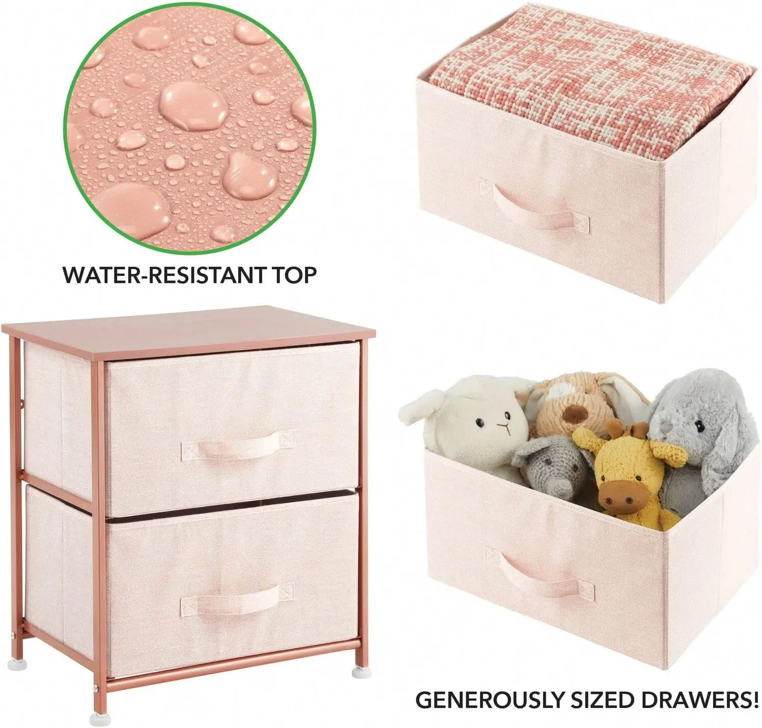 

Mdesign Small Storage Dresser End/Side Table Night Stand With 2 Removable Fabric Drawers - Organizer For Bedroom, Living Room,