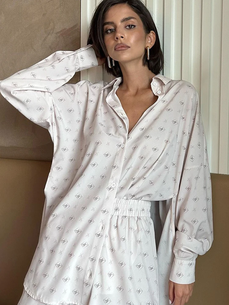 HiLoc Print Pajamas For Women 2 Piece Sets Casual Long Sleeve Sleepwear Female Suits With Shorts 2024 Summer Fashion Homewear