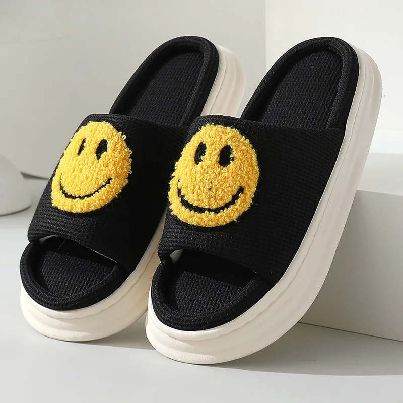 Smiley Gesicht Hausschuhe Frauen Sommer niedlich Folien Paare Familie zu Hause Schuhe PVC dicke Sohle Innen schuhe 44-45 Größe