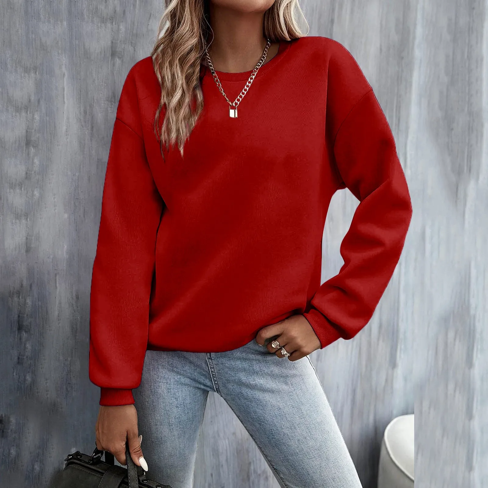 Pullover Women\'S Sweatshirt Colour Block Long Sleeve Crew Neck Jumper Autumn Winter Women Loose Casual Top Sports Streetwear