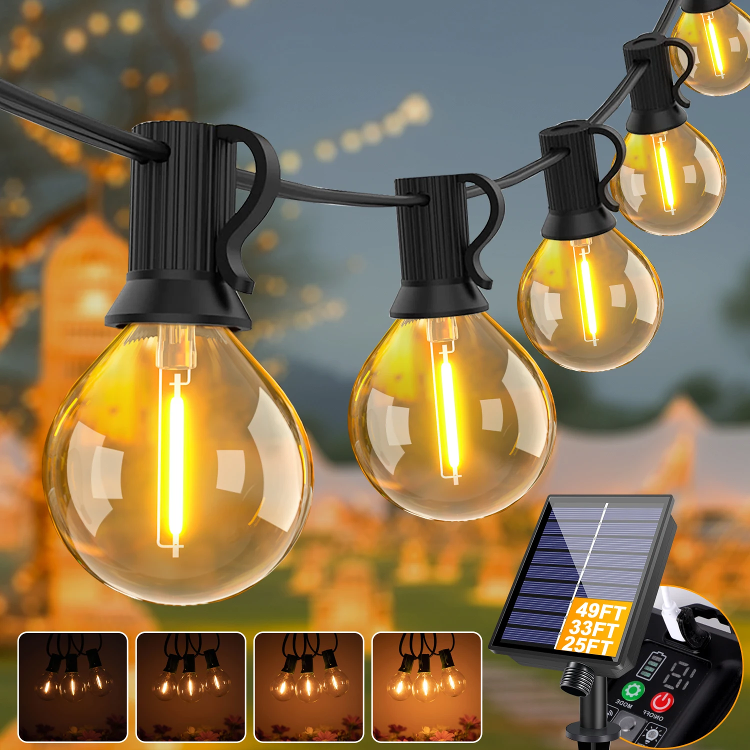 

Светодиодные солнечные фонари для улицы G40, садовые гирлянды, водонепроницаемый пульт дистанционного управления и 8 режимов мигания, регулируемая яркость, солнечный свет