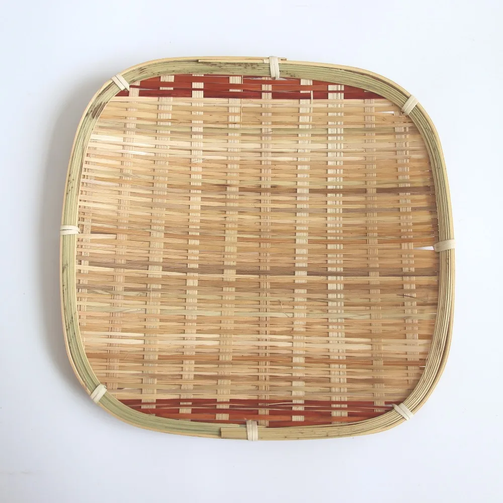 

DIY 23 см бамбуковая тканая корзина, круглая неглубокая поднос для хранения, плоский плетеный декоративный органайзер для еды, домашняя кухня