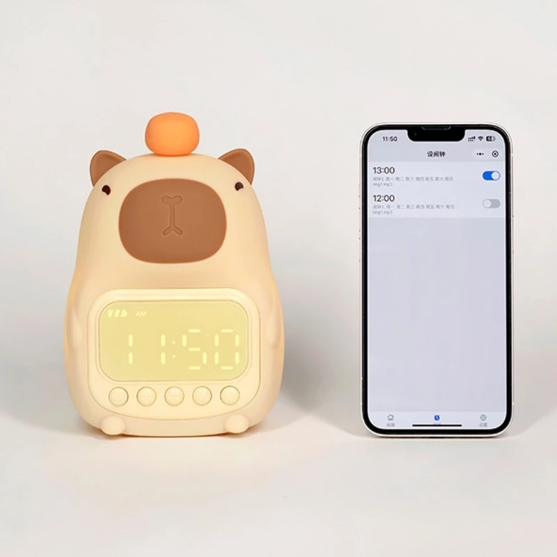 Capybara Night Light with Alarm Clock 1500mAh USB Rechargeable Snooze Function Soft Lighting for Kids Room Decors