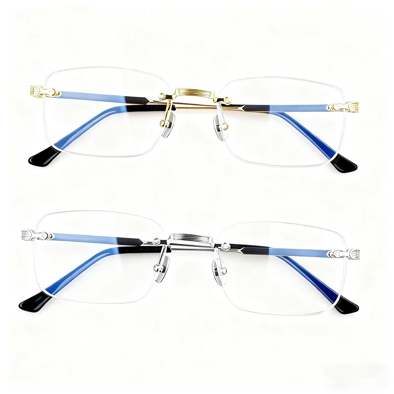 

Luxury Rectangular Rimless Frame Model Glasses 55-18-145 Pure-Titanium for Prescription Eyeglasses Goggles
