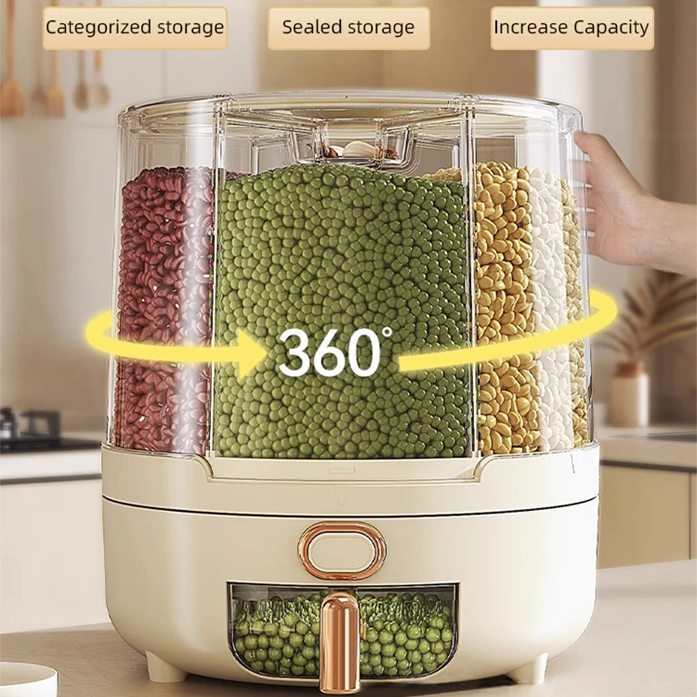 5/10kg 360 Degree Rotating Rice Dispenser Sealed Moisture-Proof Dry Cereal Grain Bucket Pet Food Container Kitchen Storage Box