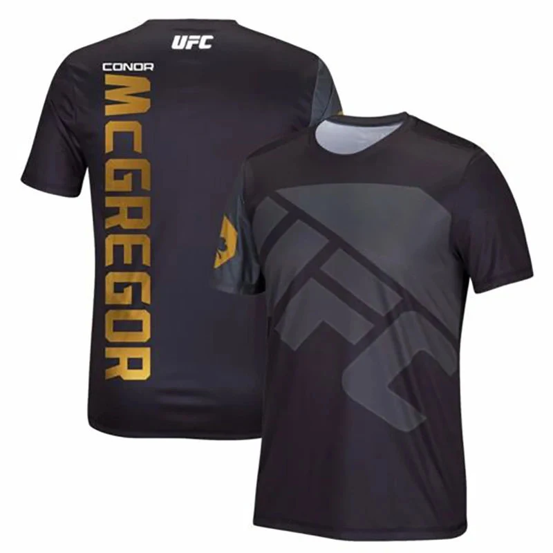 Conor McGregor UFC Mens Short Sleeve Tee Quick Dry Sports Shirt Irish Clover Training Jersey Boxing Active Fighting Wear