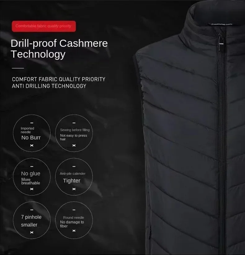 Men's USB Infrared Thermal Jacket, Heating Vest, Smart Heating Clothes, Cold-proof, Thick, Sleeveless, Hiking Coat