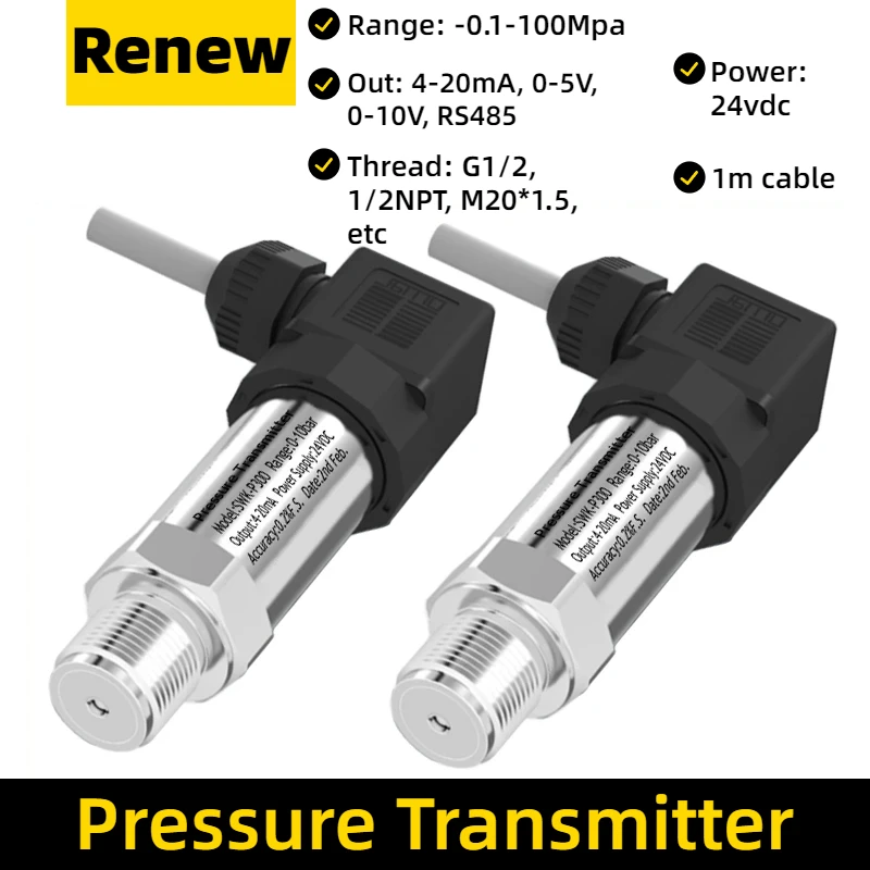 Transmissor de Pressão Sensor de Pressão Negativa Água Gás Óleo Líquido Vácuo 420ma 05v 10v Rs485 Output 1bar-1000bar