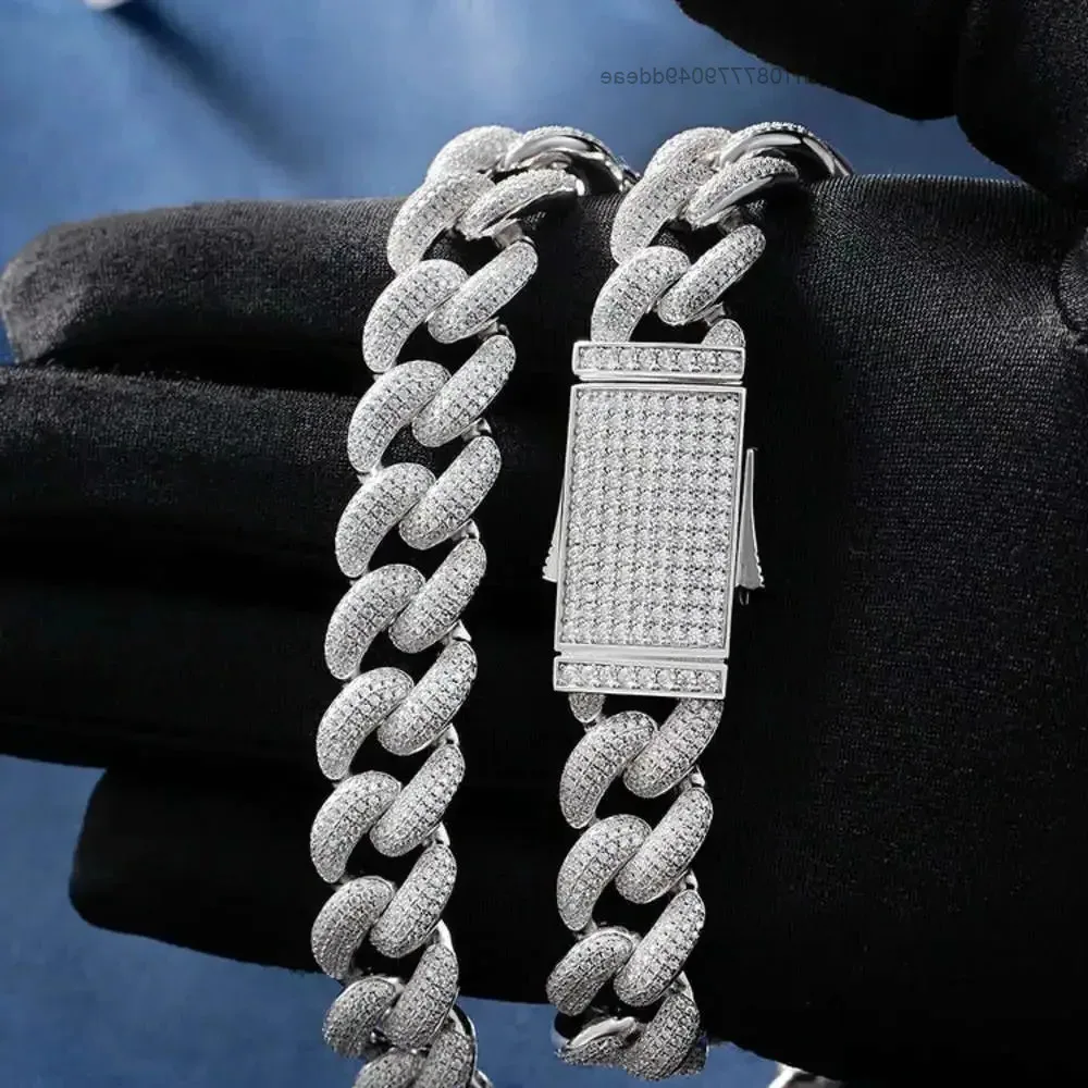 

Fine Jewelry Hip Hop Necklace Iced Out Chain 15mm 4 Row Moissanite Diamond Cuban Link Chian