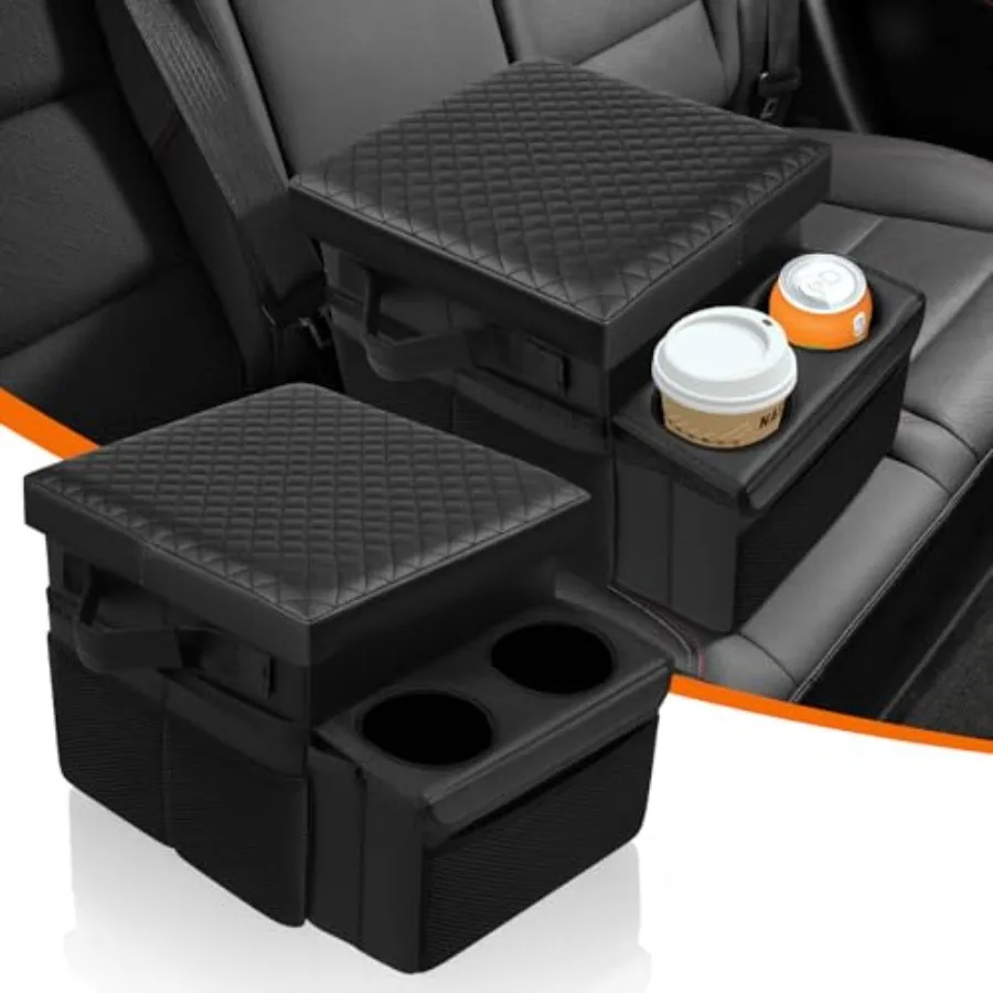 

Car Seat Organizer with 2 Cup Holders - Foldable Universal Rear Bench Seat Console, 21 Qt Large Seat Organizer and Storage, Car