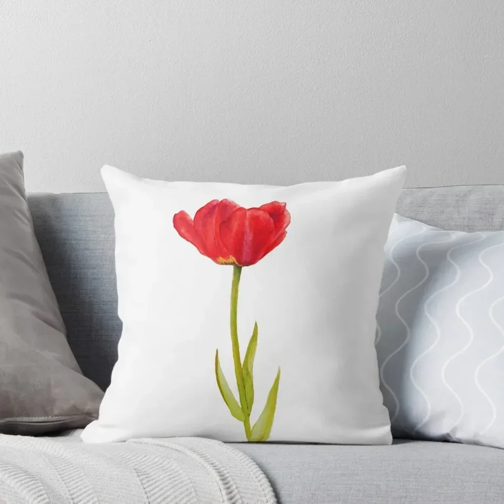 

Single red tulip flower watercolor art Throw Pillow Decorative Pillow Covers For Sofa sleeping pillows Custom Cushion pillow