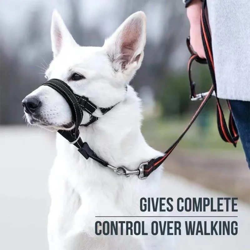 Pet With Reflective Strips Mouth Muzzles Dog Adjustable Anti Bark Anti-Eating Biting Muzzles Cover Dog Pulling Leash TrainingSet