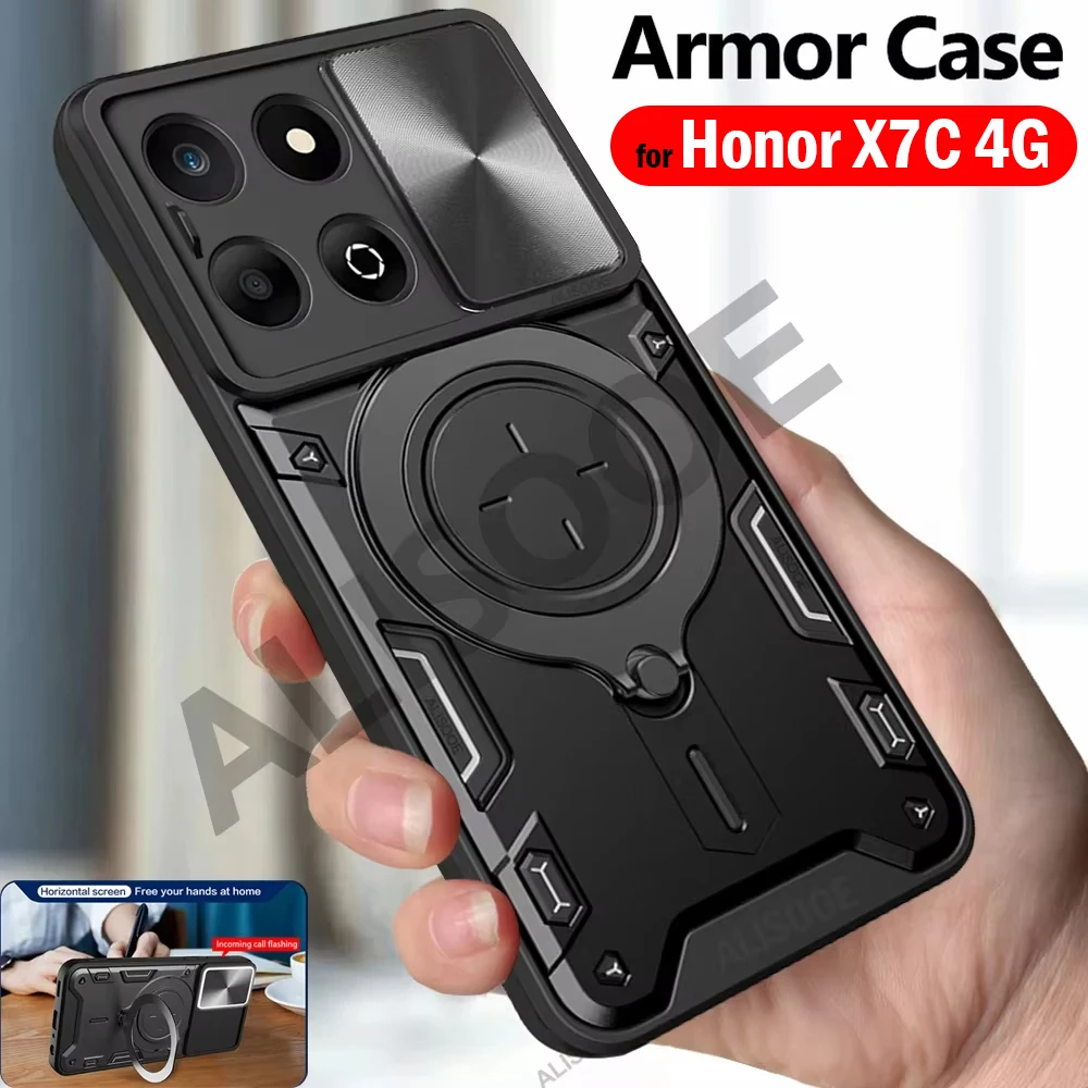 Armor Funda for Honor X7C Case Slide Camera Lens Magnetic Ring Stand Shockproof Cover for Honor X7C 4G Shockproof Capa