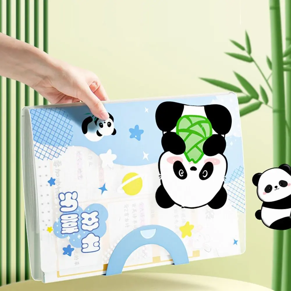 Creative 5/8/12 Pockets Expanding File Classified Large Capacity File Bag Cartoon Panda PP Document Bag School Office