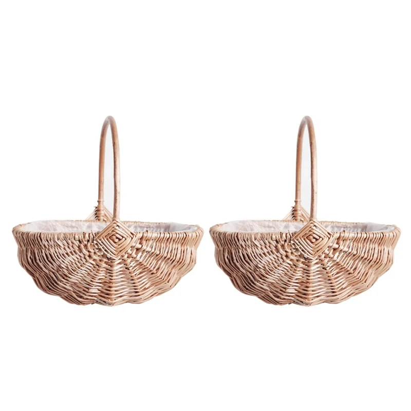 

2 Pack Handwoven Flower Basket With Handle Willow Storage Basket Empty Wicker Picnic Basket For Home Wedding Decor