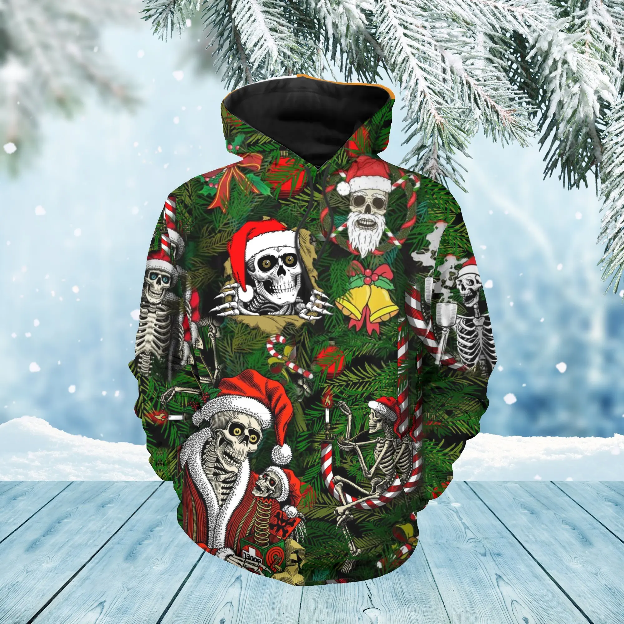 Men’s Hoodie 3D Printed Christmas Skull Graphic Personality Hoodie Pullover Tops Fashion Comfortable Cool Oversize Clothing Tops