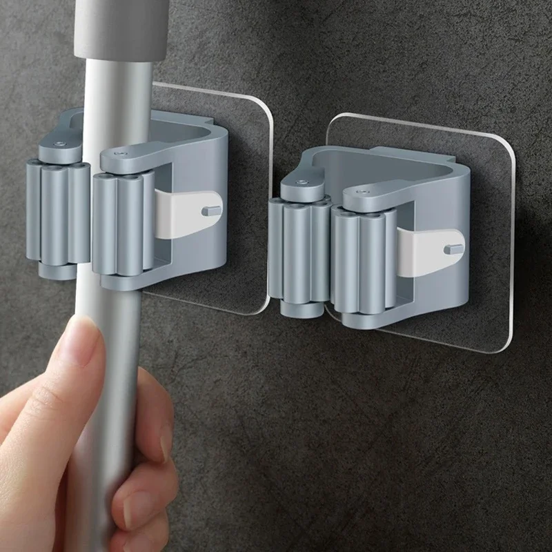 4PCS Wall Mounted Mop Organizer Holder Wall-Mounted Waterproof Mop Storage Rack Traceless Broom Hanger Hooks Household Tools