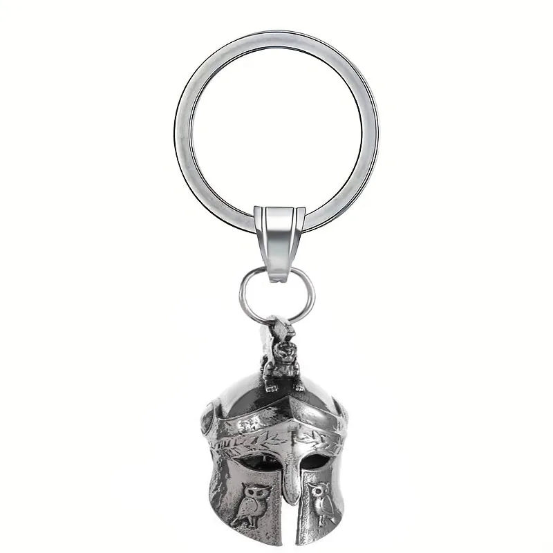 Spartan Ancient Greek Warrior Helmet Motorcycle Bell Key Chain Men's Cycling Rock Exorcism Lucky Pendant