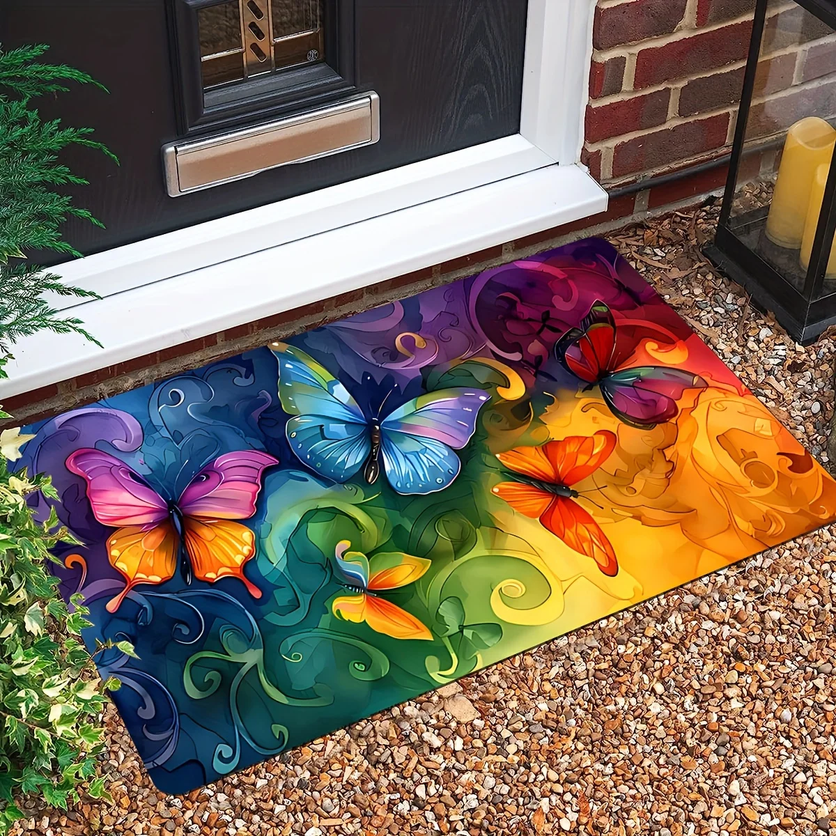 

Non-Slip Doorway Floor Mat - Vibrant Cartoon Fantasy Butterfly Print, Lightweight Decorative Mat for Bathroom, Laundry Room