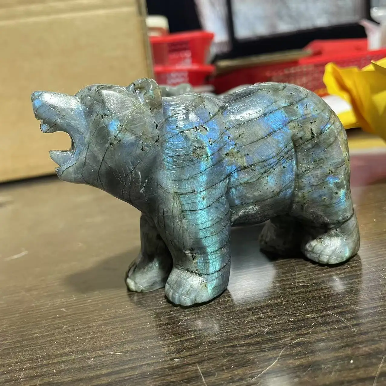 

12CM Natural feldspar brown bear feng shui spiritual charm ornament 430-470G