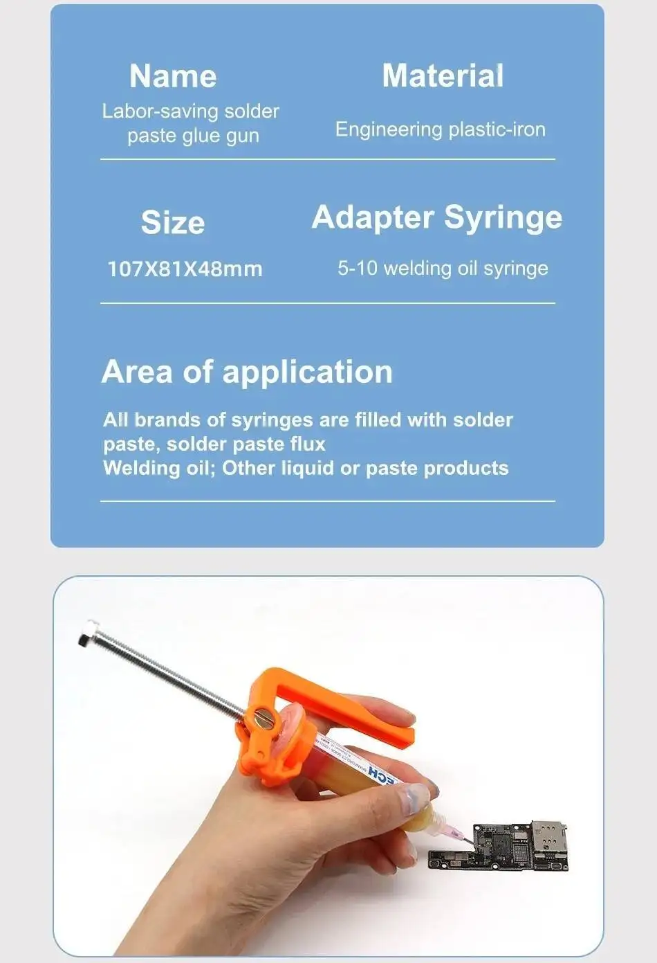 Manuelle Lötpasten-Applikatorpistole mit Hebelmechanismus, 5-10cc Spritze, Schweißflussmittel, Strukturkleber, UV-Harz, Glatte Extrusion – Detail 6