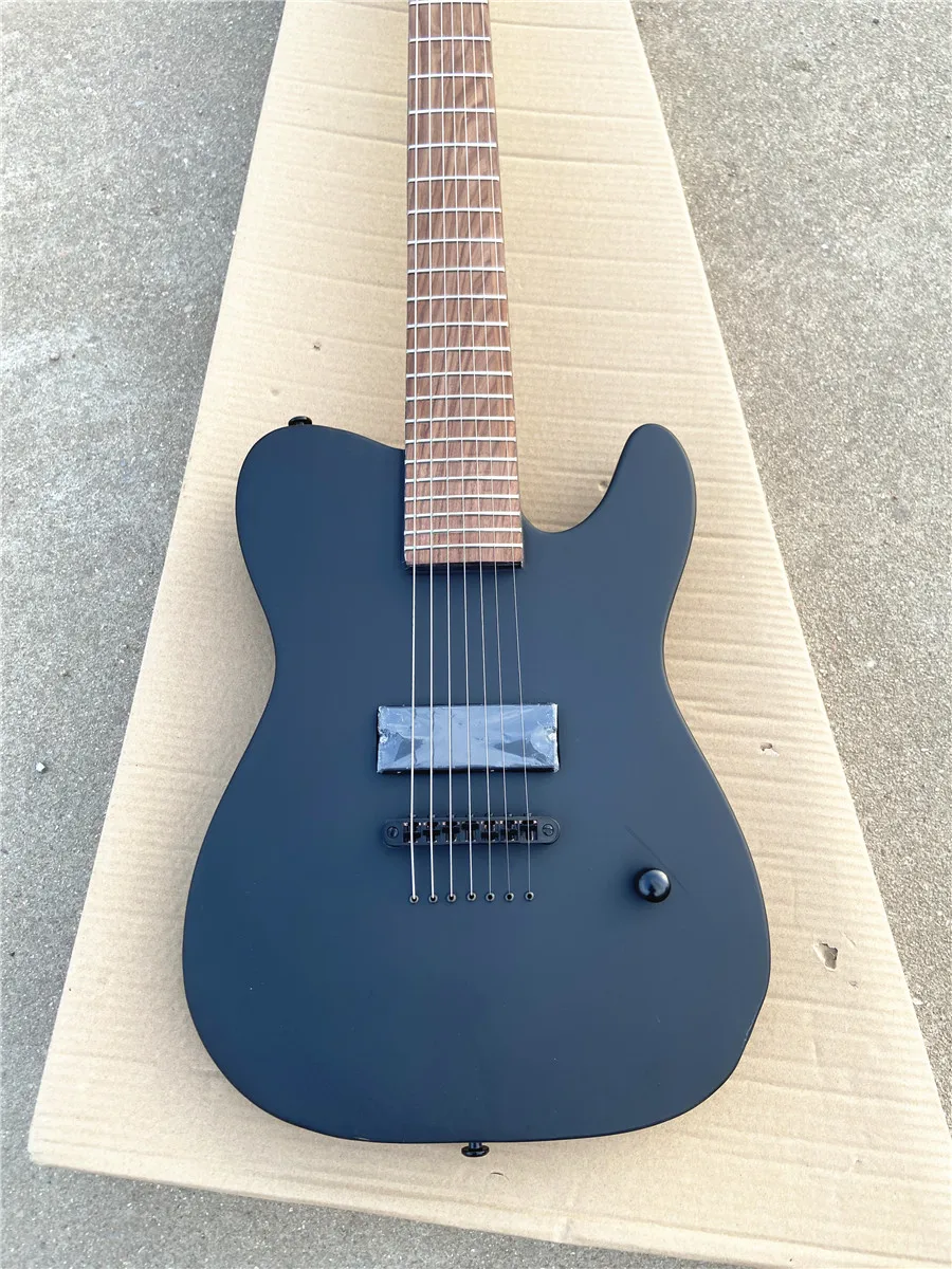 Custom edition black matte 7 string electric guitar fixed perforated bridge black accessory closed pickup