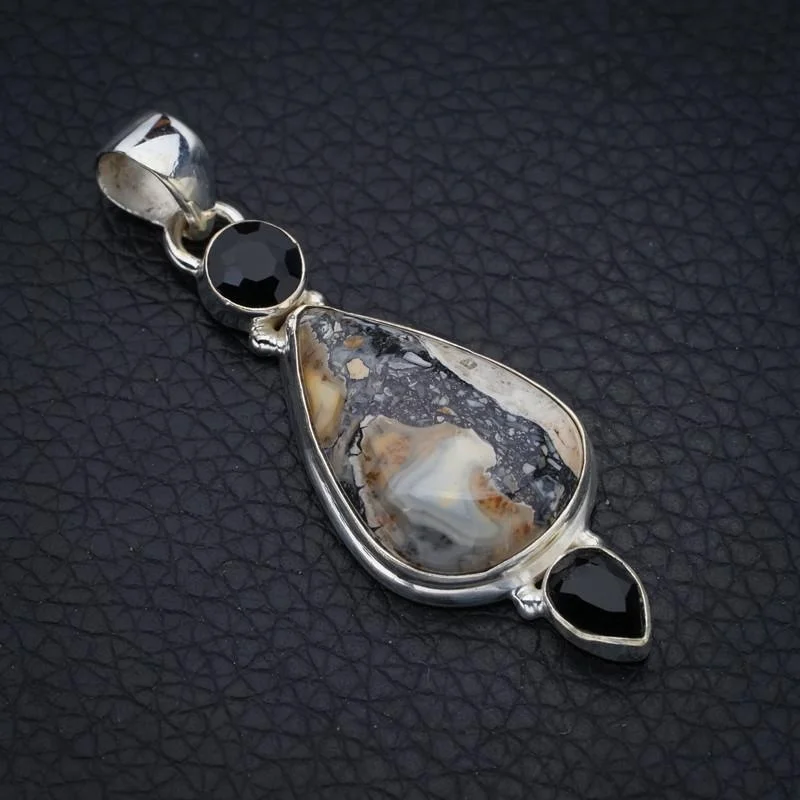 

StarGems Jasper Black Onyx Handmade 925 Sterling Silver Pendant 2" F4273