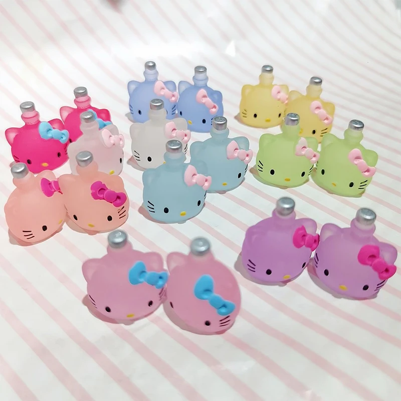 زجاجة عطر Sanrio-Cat برأس ، زينة راتنج ذاتية الصنع ، تأثير مضيء ، إكسسوارات الطعام واللعب ، KT ، جديدة