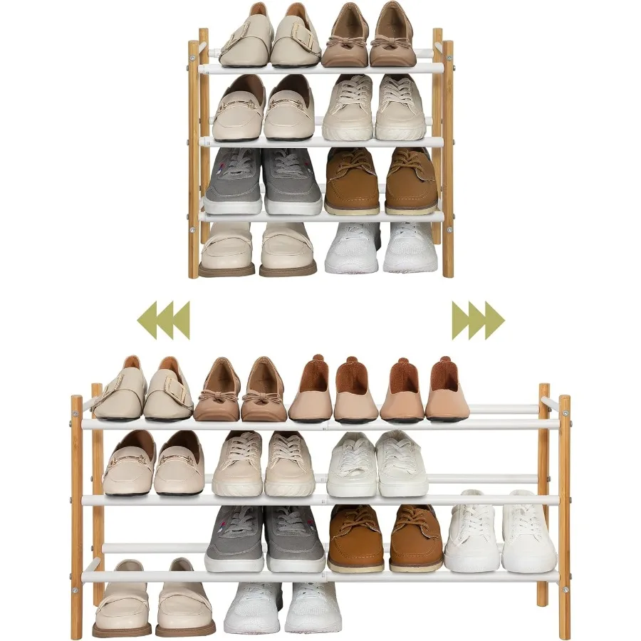 

Shoe Rack Expandable Shoe Storage Organizer Rack for Closet Bamboo Metal Shoe Shelf for Entryway Adjustable Small Shoe Rack for