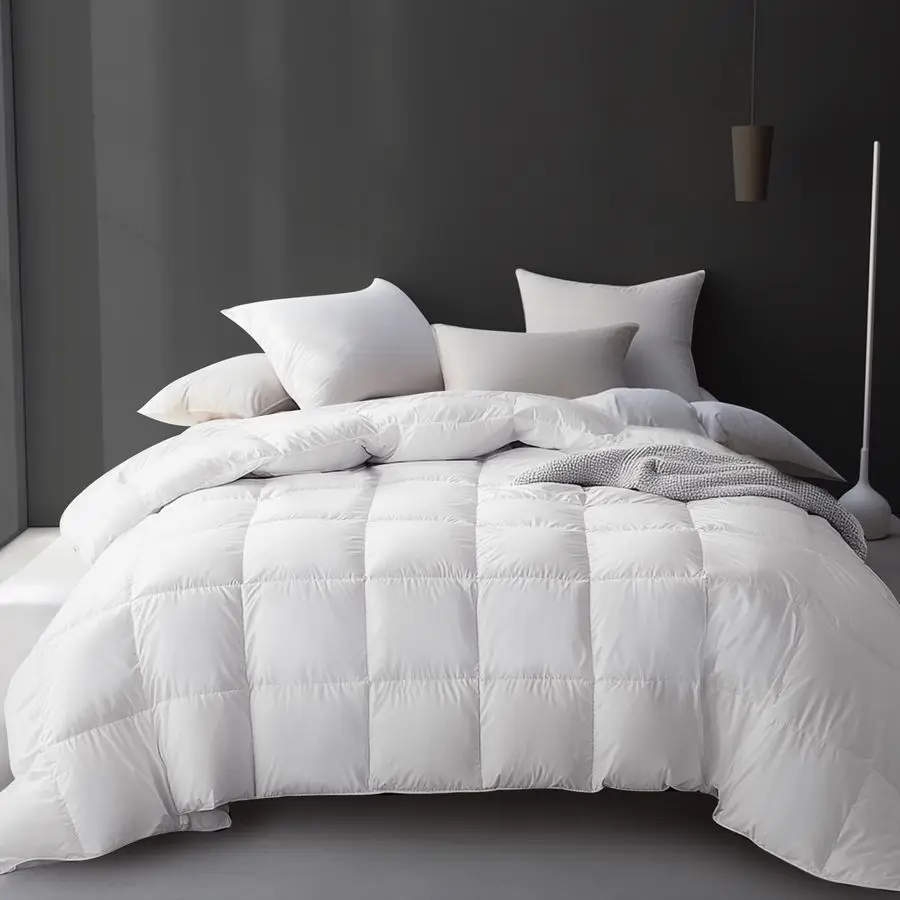 

Luxury White Goose Feather Down Fiber Comforter King Size, 100 Cotton All Season Duvet Insert King, Fluffy Medium Warmth Bedding
