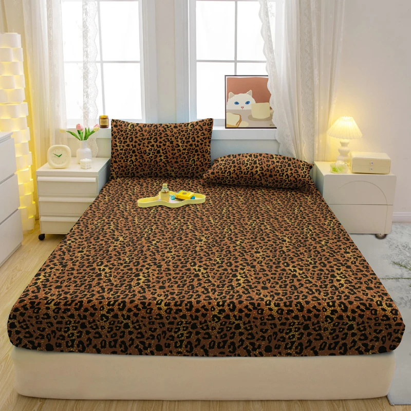 1 Simple Modern Leopard Print Printed Matte Fitted Sheet, Bedroom Printed Bed Cover, Bedding (Excluding Pillowcases)