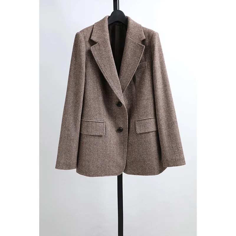 

Awei Clothing Autumn Winter New Casual Woolen Suit Jaet Straight Commute Women's Faion Long Sve Mid-Length Coat