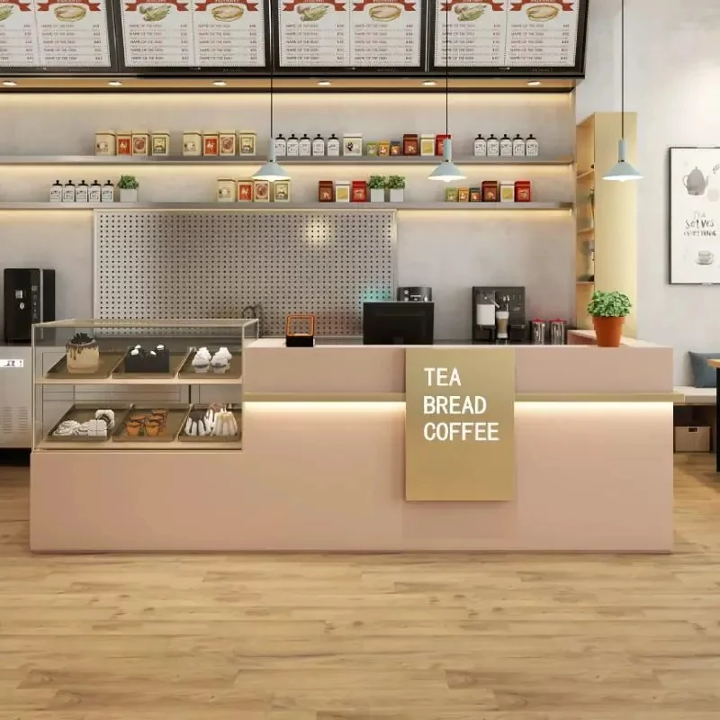 custom.Customizable Minimally Modern Restaurant Bar Tea Shop Cashier Station Baked Cake Dessert Coffee Corner with LED Lighting