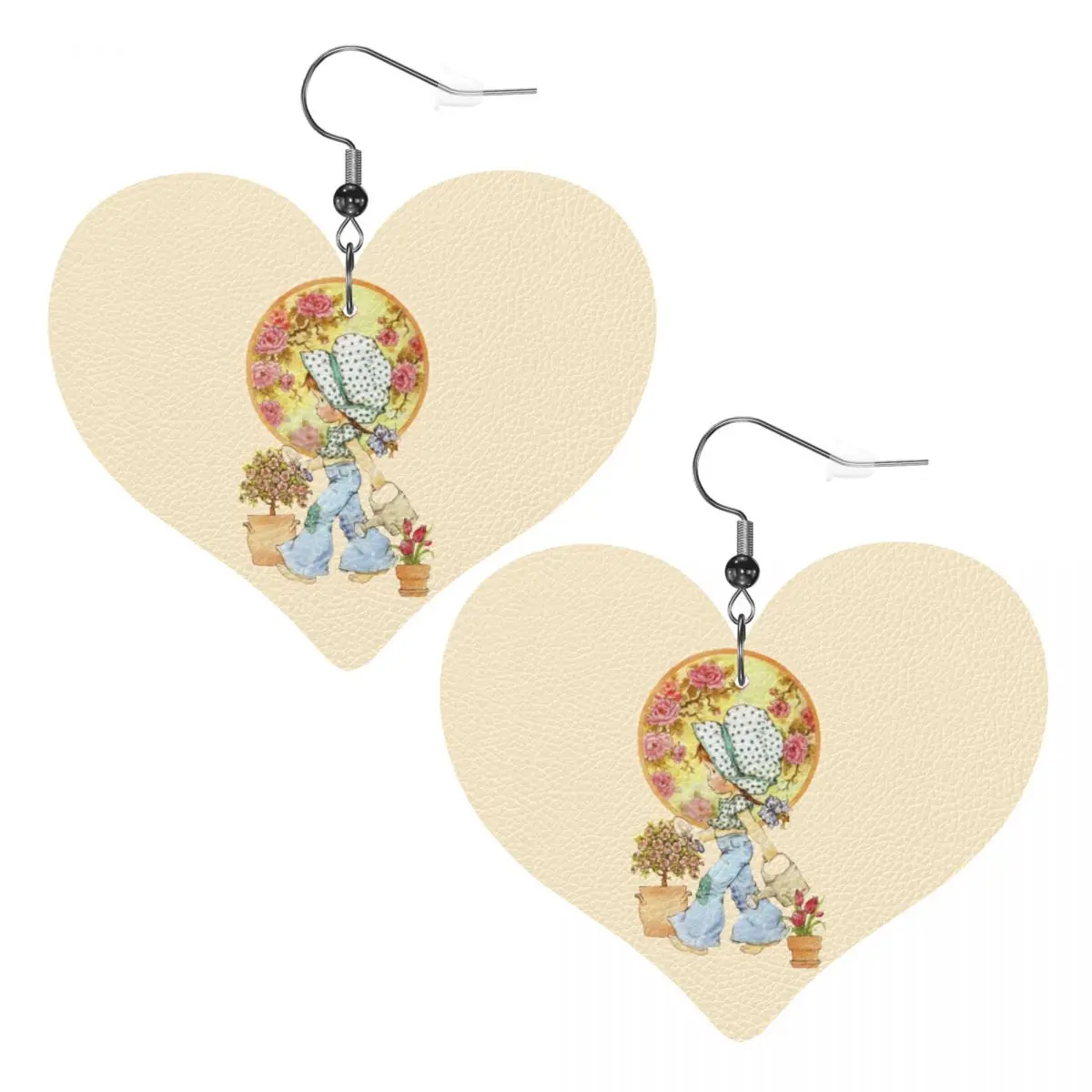 

Custom Kawaii Sarah Kay Dangle Drop Earrings Leather Earrings for Women Fashion Girl Roses And Watering For Valentine's Day