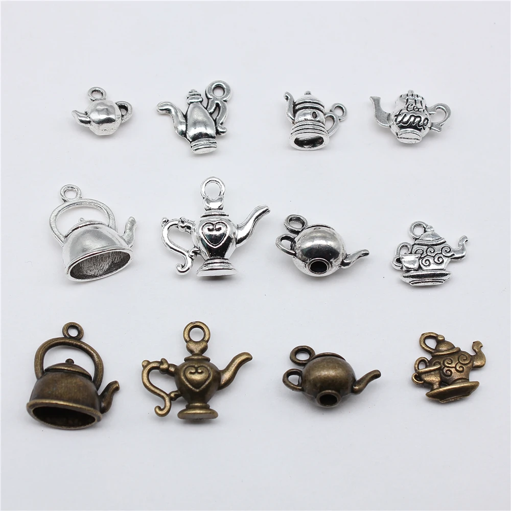 10 Uds. De dijes para tetera y cafetera, colgantes de Color plata antigua, manualidades DIY, accesorios para hacer joyería tibetana hecha a mano