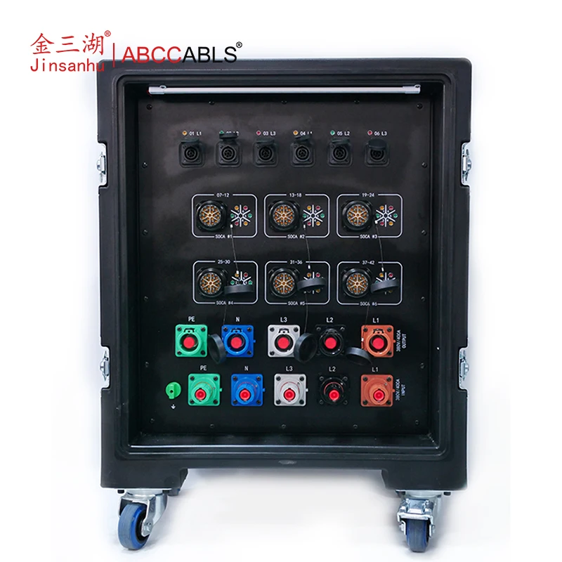 ABCCABLS 42CH 3Phase 208Y/120V US Wheeled Stage Power Distro | 6*Socapex + NEMA L5-20R Rotomolded Power Cabinet