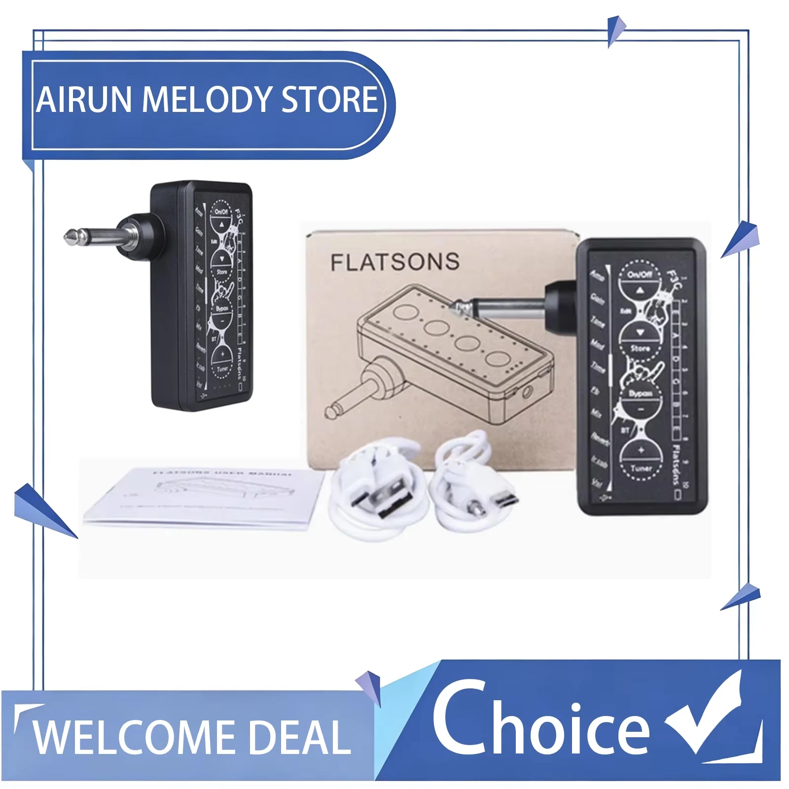 Flatsons F3C Earphone Guitar Amplifier Portable Guitar Bass Amp Headphone Speaker for Music Practice Stage Studio Home Live