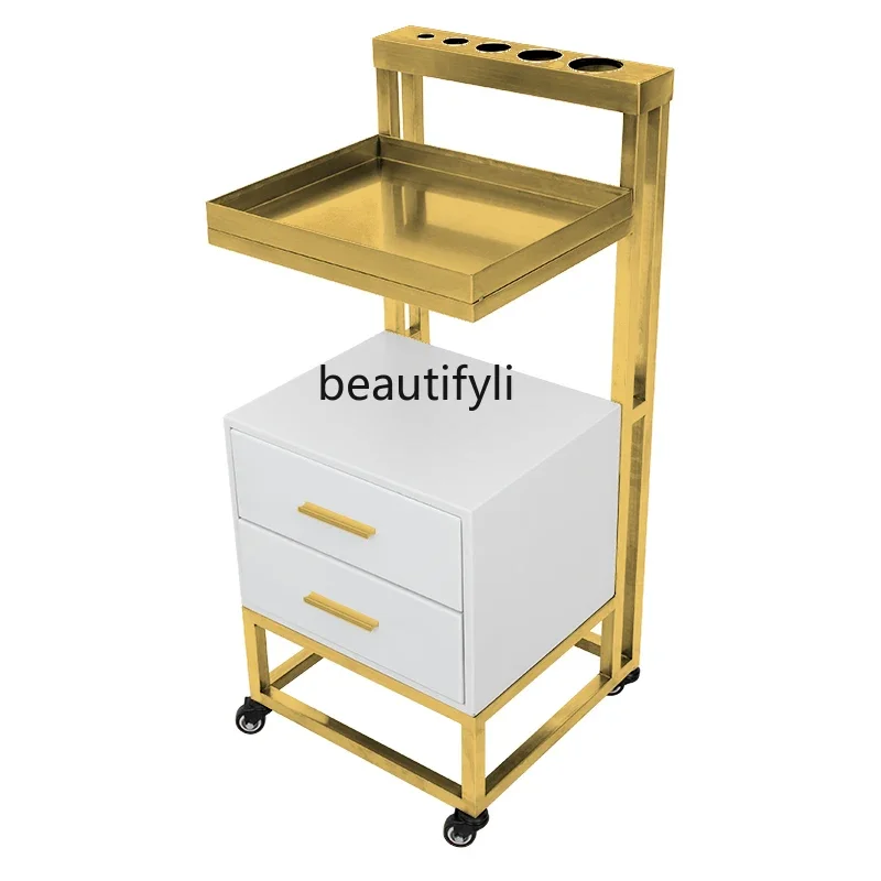 xx1Stainless Steel Tool Cabinet Hair Salon Dyeing and Perming Special Drawer Multi-Function Storage Rack Movable Barber Cabinet