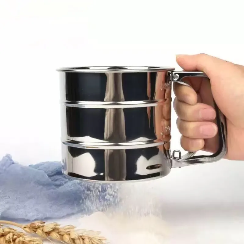 

1pc Stainless Steel Flour Sifter For Baking, Powder Sugar Shaker With Hand Press Design, Fine Mesh Flour Sifter Sieve