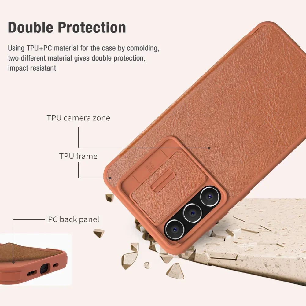 NILLKIN Flip Wallet Leather Case for Samsung Galaxy S23 FE, Camera Protection, Back Cover WIth Kickstand, Qin Pro, Card Pocket image 6