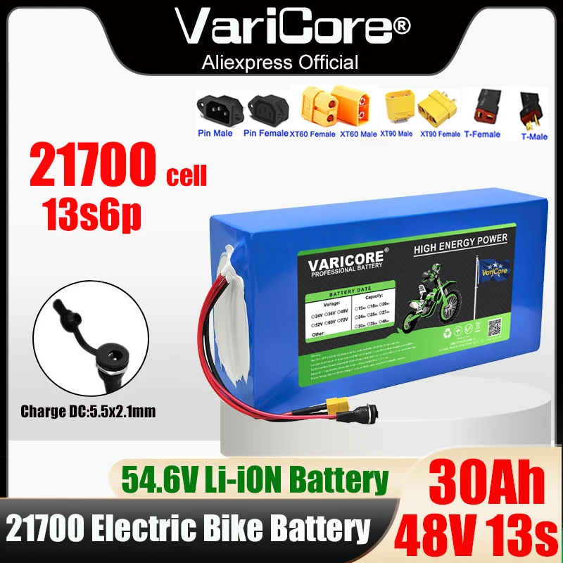 

Литиевый аккумулятор класса A, 48 В, 30 Ач, 13s6p 21700, 54,6 В, 900 Вт, 1000 Вт, 1200 Вт, 1440 Вт, встроенная защита от заряда и разряда BMS 30 А