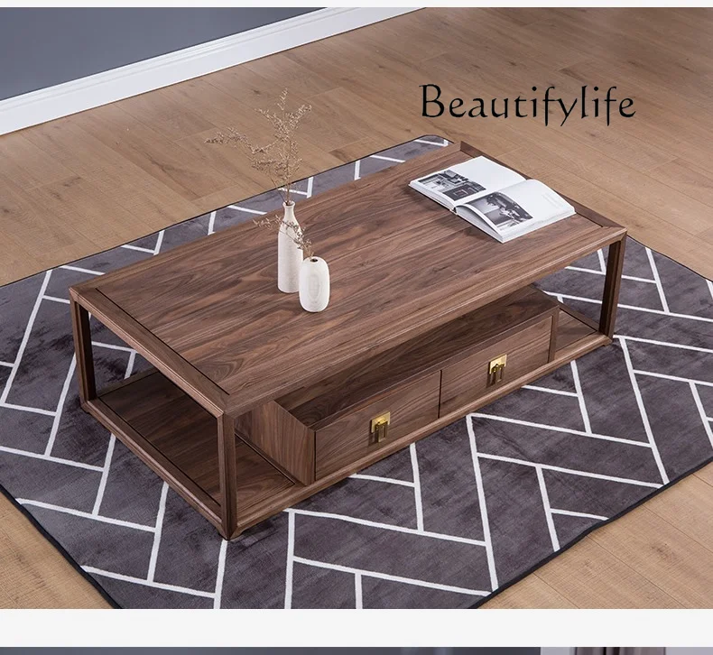 New Chinese Zen Black Walnut Solid Wood Tea Table Modern Minimalist Living Room Rectangular Tea Table